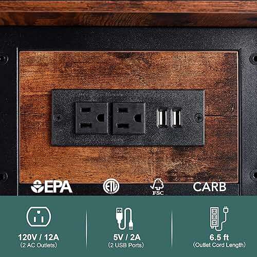 Yoobure End Table with Charging Station, Flip Top Side Table with USB Ports and Outlets, Sofa Couch Table Bedside Table for Living Room Bedroom, Narrow Nightstand with Storage Shelves for Small Space - Image 6