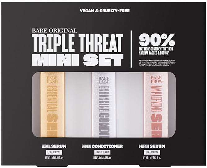 Babe Original Triple Threat Mini Set, Includes Babe Lash Essential Serum & Enhancing Conditioner + Babe Brow Amplifying Serum, 1 mL, 3 Pack - Image 2
