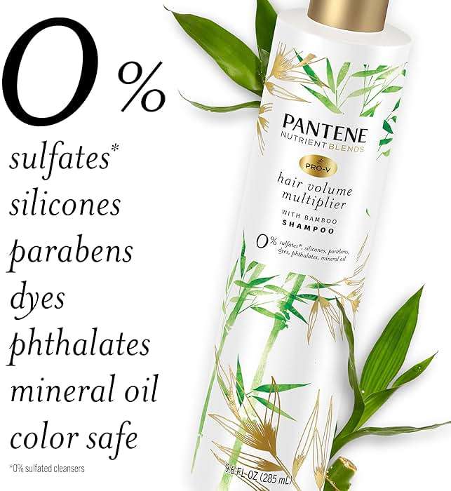 Pantene Sulfate Free Shampoo, Volumizing shampoo for fine or flat hair with Bamboo, Color Safe, 9.6 oz - Image 4