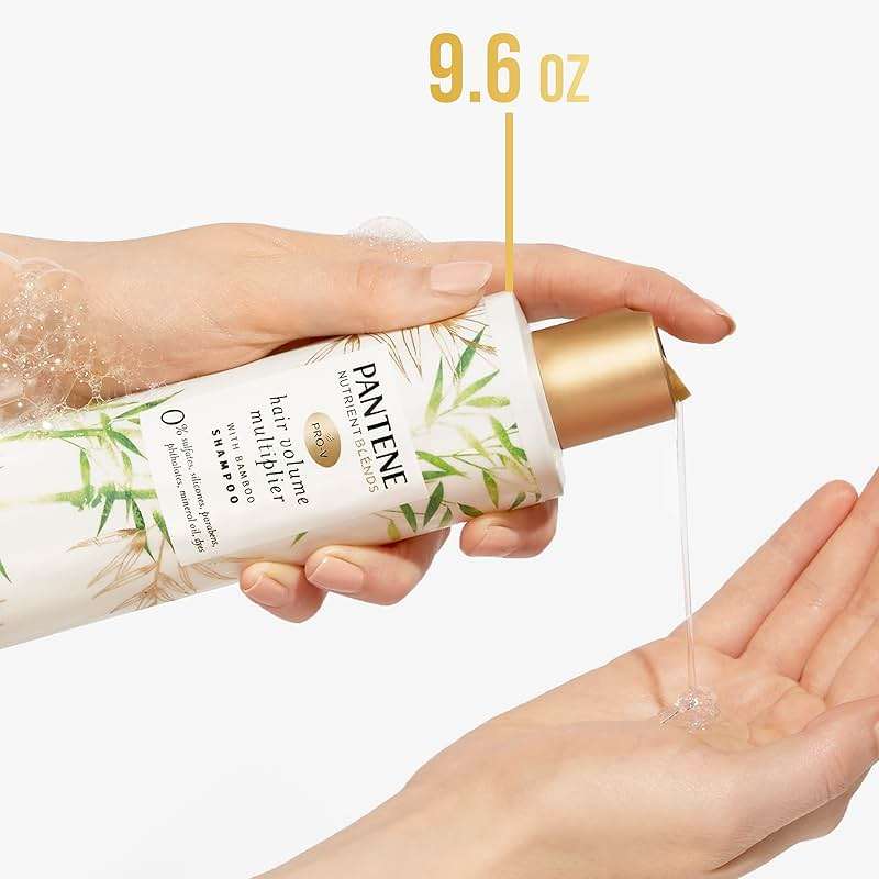 Pantene Sulfate Free Shampoo, Volumizing shampoo for fine or flat hair with Bamboo, Color Safe, 9.6 oz - Image 6