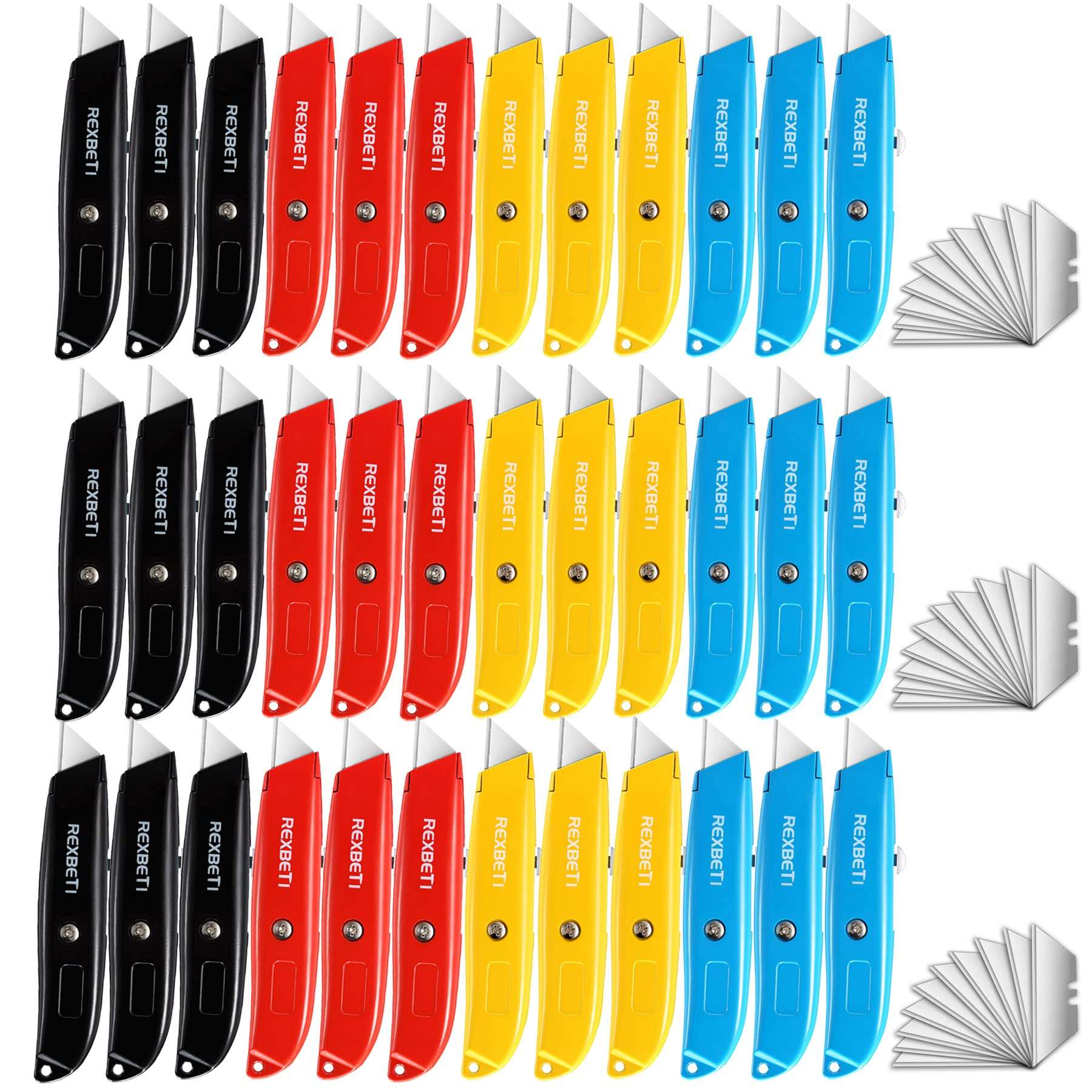 REXBETI 36 Pack Utility Knife Retractable Box Cutter, 4 Color Heavy Duty Aluminum Shell Knife Sets with Extra 30pc SK2 Blades for Cartons, Cardboard and Boxes - Image 1