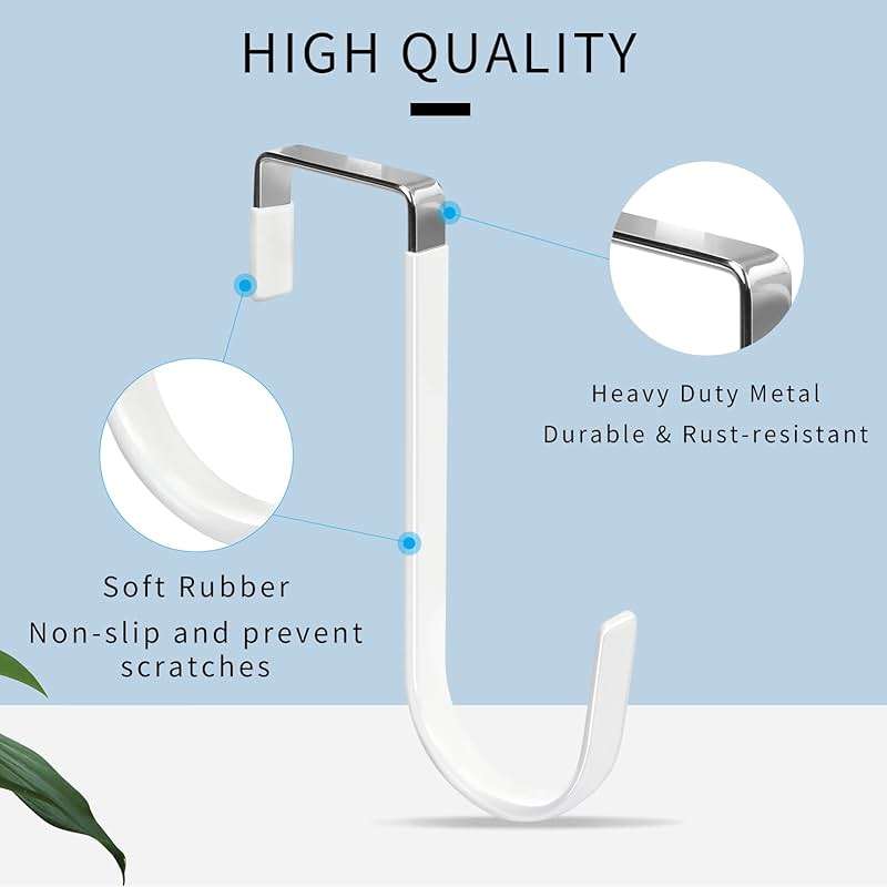 FYY Over the Door Hooks, 4 Pack Hangers Hooks with Rubber Prevent Scratches Heavy Duty Organizer for Living Room, Bathroom, Bedroom, Kitchen Hanging Clothes, Towels, Hats, Coats, Bags White - Image 3