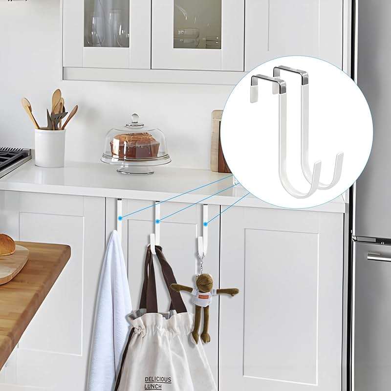 FYY Over the Door Hooks, 4 Pack Hangers Hooks with Rubber Prevent Scratches Heavy Duty Organizer for Living Room, Bathroom, Bedroom, Kitchen Hanging Clothes, Towels, Hats, Coats, Bags White - Image 7