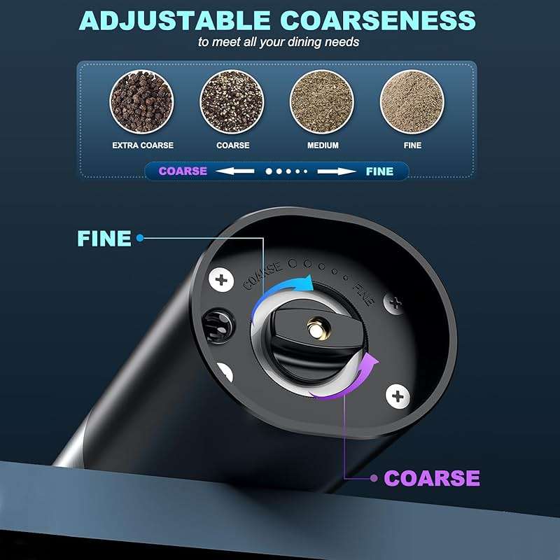 Rechargeable Electric Salt and Pepper Grinder Set with Charging Base, DERGUAM Stainless Steel Pepper Grinder with Adjustable Coarseness and Led Light - Image 5