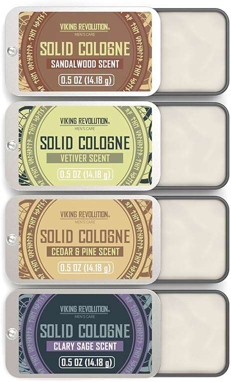 Viking Revolution 4 Pack Mens Solid Colognes 0.5 Oz - Men Solid Perfume with Cedar Wood, Clary Sage, Vetiver, Sandalwood Cologne for Mens - Travel Cologne Wax Gifts for Men - Image 1