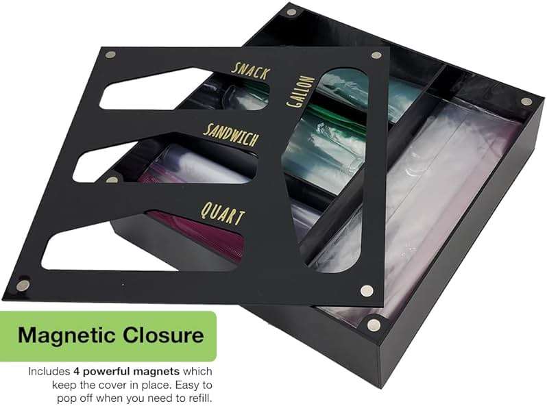 OnDisplay Luxe Acrylic Kitchen Drawer Zip Food Storage Bag Organizer - Food Baggie Holder for Snack/Sandwich/Quart/Gallon Sizes - Compatible with Ziploc, Hefty & Glad (Black) - Image 6