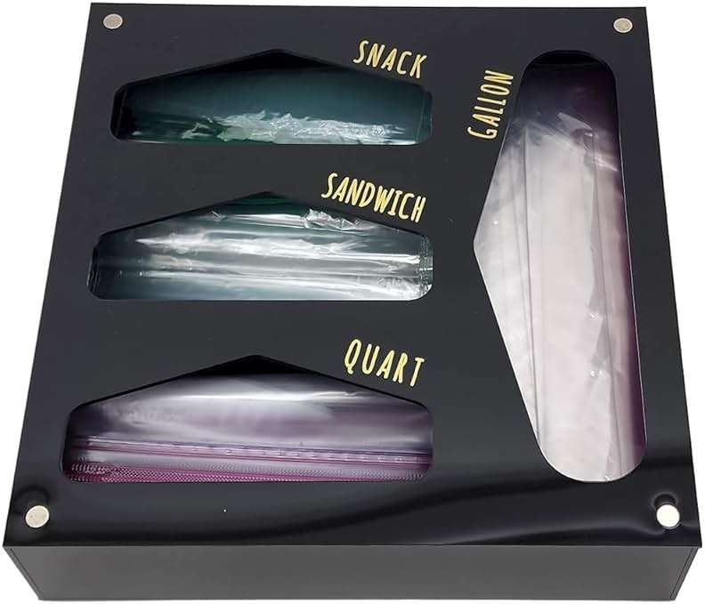 OnDisplay Luxe Acrylic Kitchen Drawer Zip Food Storage Bag Organizer - Food Baggie Holder for Snack/Sandwich/Quart/Gallon Sizes - Compatible with Ziploc, Hefty & Glad (Black) - Image 7