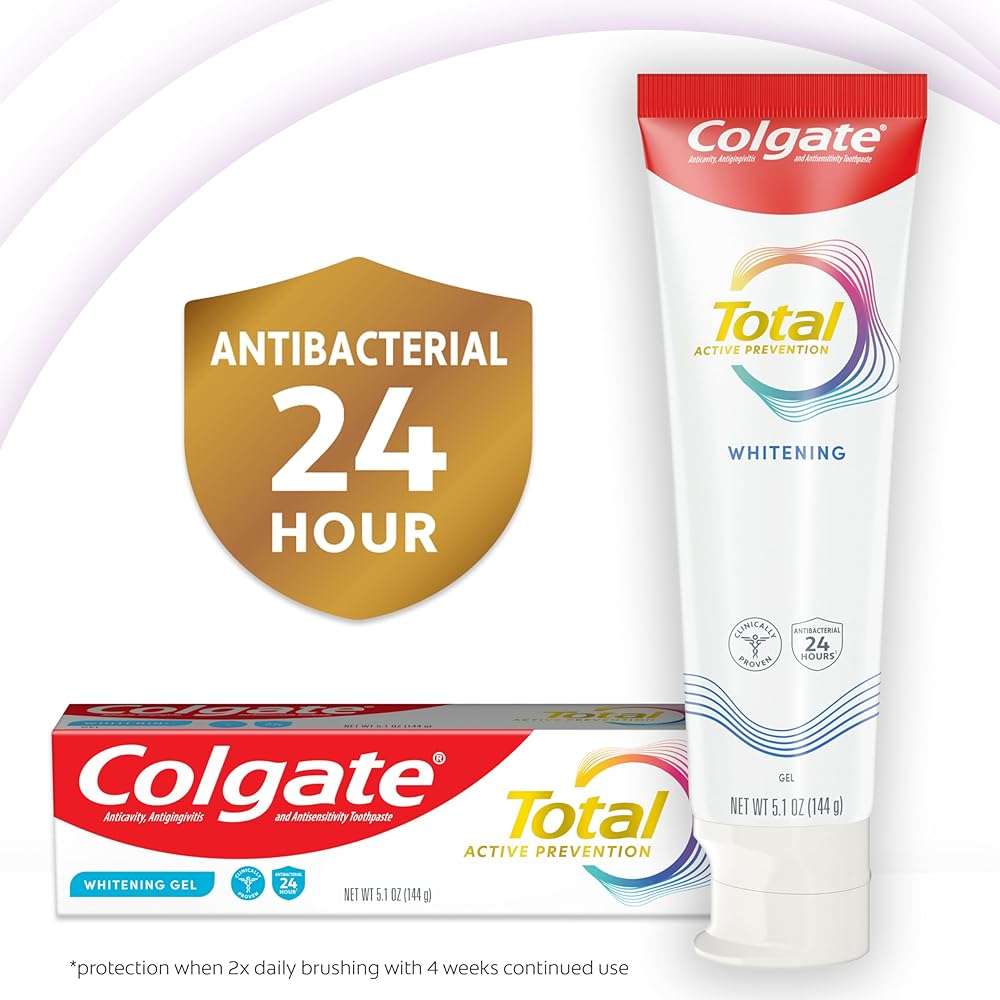 Colgate Total Active Prevention Whitening Gel Toothpaste, Whitening Fluoride Toothpaste, Clinically Proven Fluoride Formula Helps Fight Plaque Bacteria, Mint, 5.1 oz - Image 4