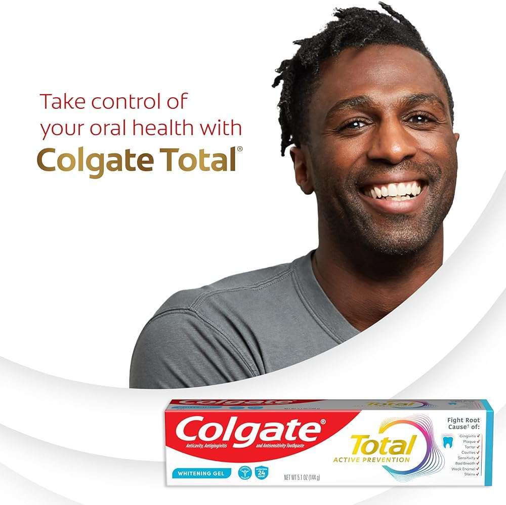 Colgate Total Active Prevention Whitening Gel Toothpaste, Whitening Fluoride Toothpaste, Clinically Proven Fluoride Formula Helps Fight Plaque Bacteria, Mint, 5.1 oz - Image 7