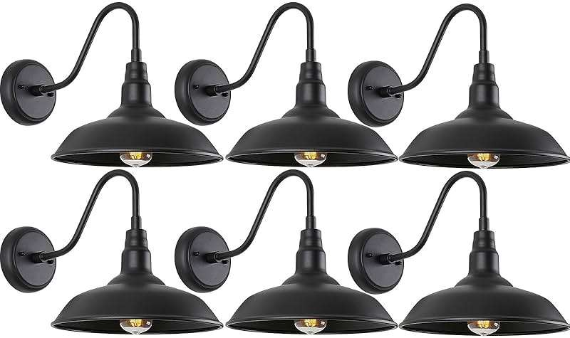 GOALPLUS 10in. Gooseneck Barn Light 6 Pack Farmhouse Wall Mount Light Fixture Exterior Waterproof Black Industrial Wall Sconce for Porch, Garage, Patio and Doorway, E26, LM2201-6P - Image 1