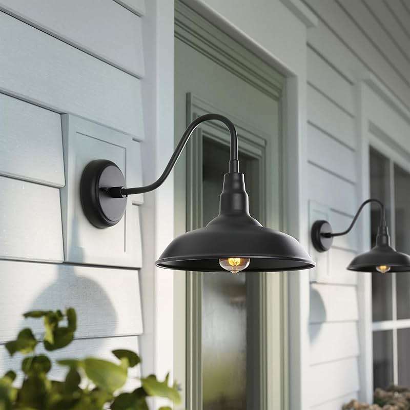GOALPLUS 10in. Gooseneck Barn Light 6 Pack Farmhouse Wall Mount Light Fixture Exterior Waterproof Black Industrial Wall Sconce for Porch, Garage, Patio and Doorway, E26, LM2201-6P - Image 2