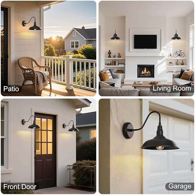 GOALPLUS 10in. Gooseneck Barn Light 6 Pack Farmhouse Wall Mount Light Fixture Exterior Waterproof Black Industrial Wall Sconce for Porch, Garage, Patio and Doorway, E26, LM2201-6P - Image 5