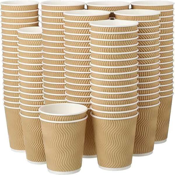 Foaincore 200 Pack 12 oz Brown Paper Cups, Disposable Ripple Insulated Hot Beverage Cups for Coffee, Tea, Hot Chocolate, Cold Drinks, Party & Events - Image 1