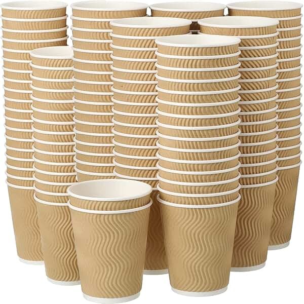 Foaincore 200 Pack 12 oz Brown Paper Cups, Disposable Ripple Insulated Hot Beverage Cups for Coffee, Tea, Hot Chocolate, Cold Drinks, Party & Events - Product Image