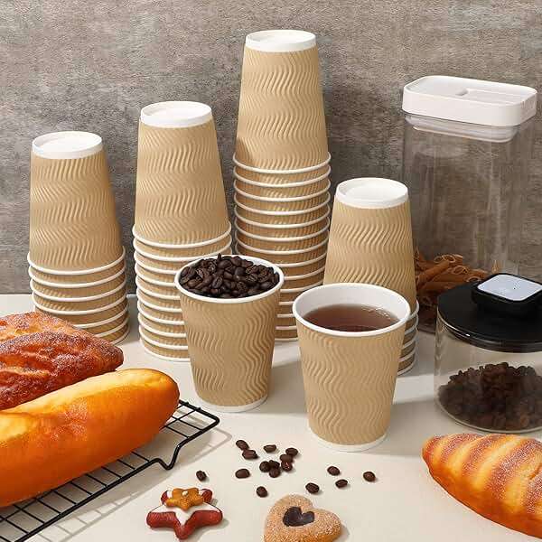 Foaincore 200 Pack 12 oz Brown Paper Cups, Disposable Ripple Insulated Hot Beverage Cups for Coffee, Tea, Hot Chocolate, Cold Drinks, Party & Events - Image 2