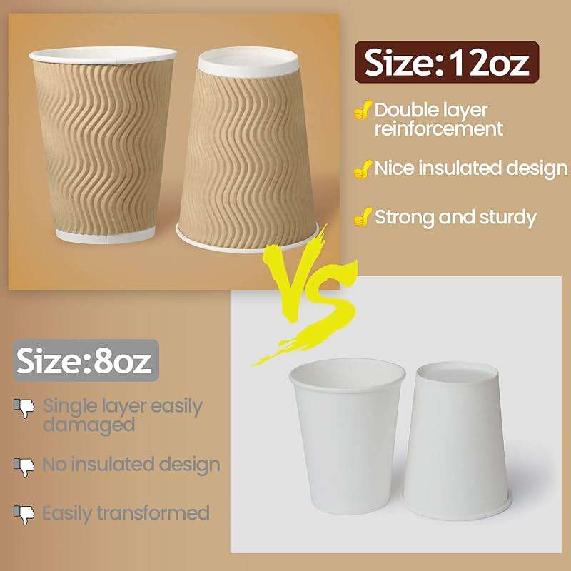 Foaincore 200 Pack 12 oz Brown Paper Cups, Disposable Ripple Insulated Hot Beverage Cups for Coffee, Tea, Hot Chocolate, Cold Drinks, Party & Events - Image 5