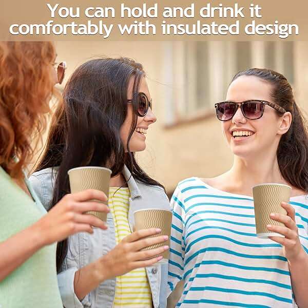 Foaincore 200 Pack 12 oz Brown Paper Cups, Disposable Ripple Insulated Hot Beverage Cups for Coffee, Tea, Hot Chocolate, Cold Drinks, Party & Events - Image 6