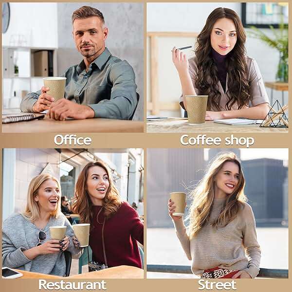 Foaincore 200 Pack 12 oz Brown Paper Cups, Disposable Ripple Insulated Hot Beverage Cups for Coffee, Tea, Hot Chocolate, Cold Drinks, Party & Events - Image 7