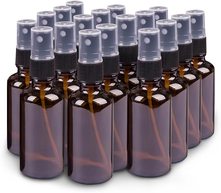 hmaimas Small Amber Glass Spray Bottles For Essential Oils, 2oz Empty Fine Mist Mini Spray Bottles, Set of 18 - Product Image