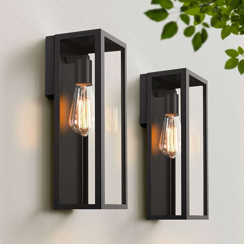 2-Pack Outdoor Wall Lanterns, Exterior Waterproof Wall Sconce with Glass Shades, Matte Black Porch Lights Wall Mounted, Anti-Rust E26 Modern Wall Lighting Fixtures for Patio Garage Entryway Front Door - Image 1