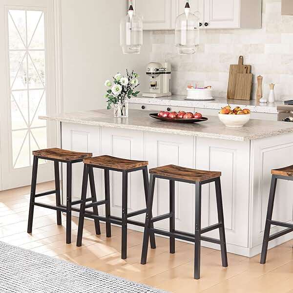 HOOBRO Bar Stools, Set of 2 Bar Chairs, 23.6 Inch Saddle Stools, Kitchen Counter Seat with Footrests, Industrial Barstools for Dining Room, Kitchen, Counter, Rustic Brown and Black BF02MD01 - Image 2