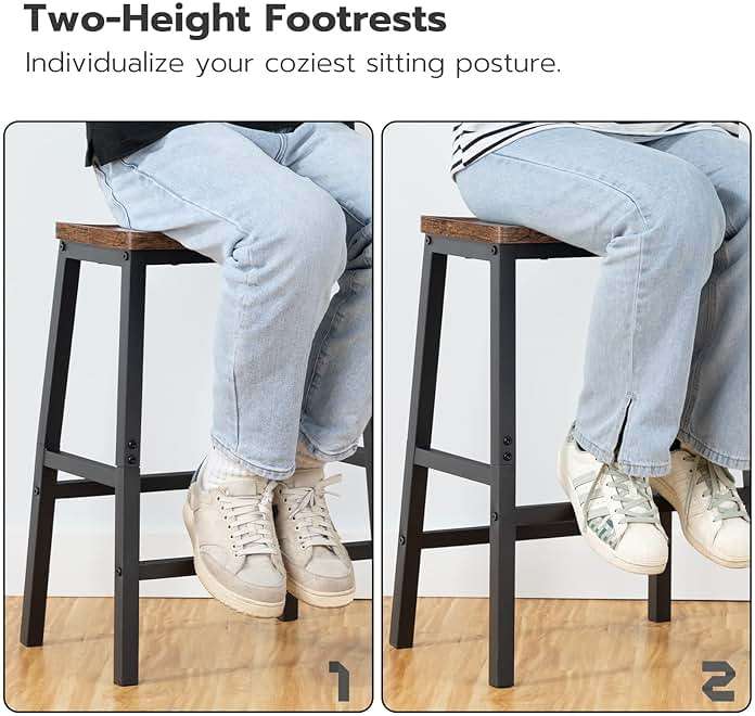 HOOBRO Bar Stools, Set of 2 Bar Chairs, 23.6 Inch Saddle Stools, Kitchen Counter Seat with Footrests, Industrial Barstools for Dining Room, Kitchen, Counter, Rustic Brown and Black BF02MD01 - Image 8