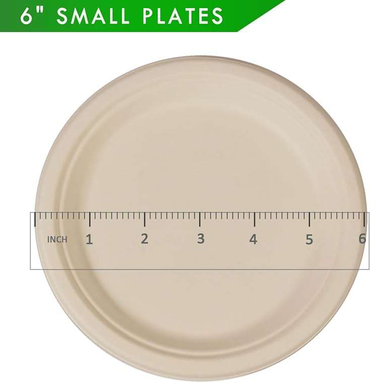 GreenWorks 100 Count 6“ Small Compostable Dessert Plates, Heavy-duty Unbleached Biodegradable Bagasse and Bamboo fiber Paper Plates - Image 3