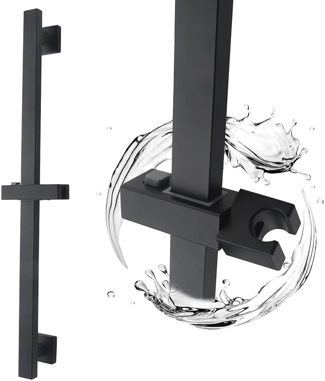 BANGPU Bathroom Shower Slide Bar, Adjustable Handheld Shower Holder Wall Mount Shower Bar Stainless Steel, Matte Black Square Slide Bar - Product Image