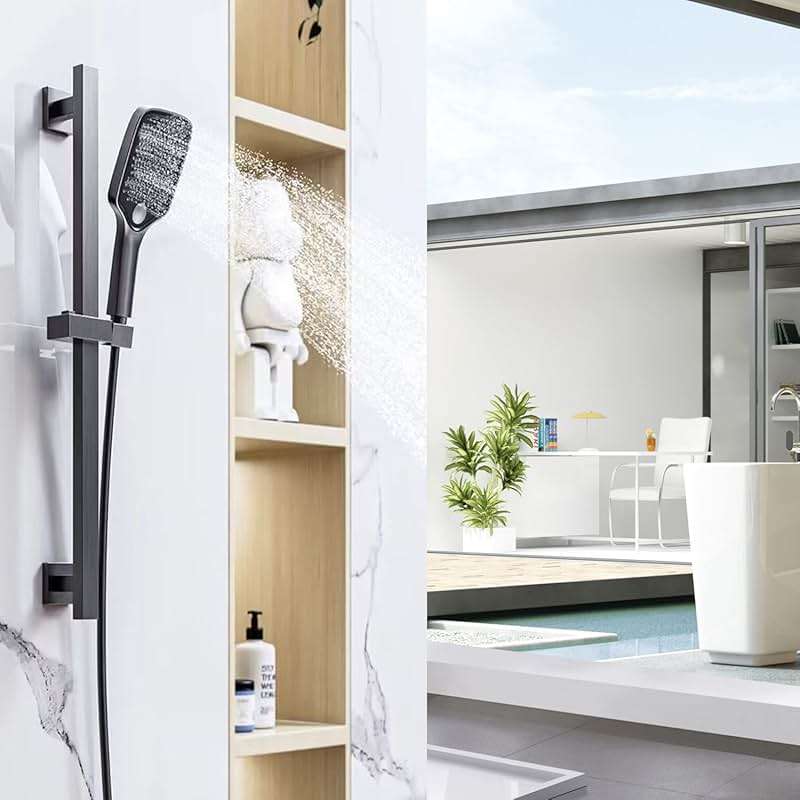 BANGPU Bathroom Shower Slide Bar, Adjustable Handheld Shower Holder Wall Mount Shower Bar Stainless Steel, Matte Black Square Slide Bar - Image 2