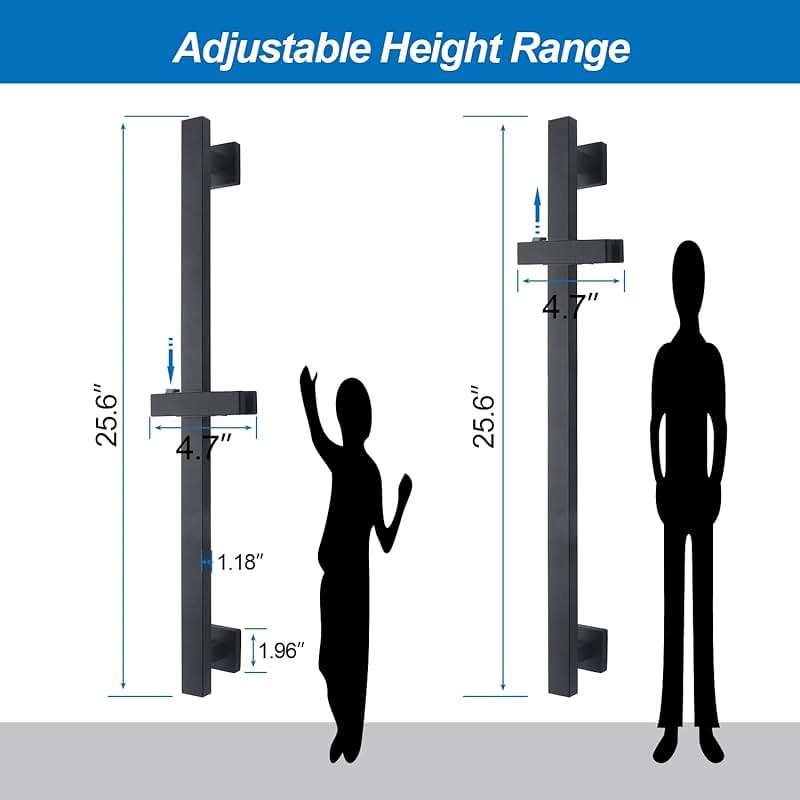 BANGPU Bathroom Shower Slide Bar, Adjustable Handheld Shower Holder Wall Mount Shower Bar Stainless Steel, Matte Black Square Slide Bar - Image 3