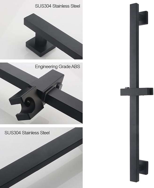 BANGPU Bathroom Shower Slide Bar, Adjustable Handheld Shower Holder Wall Mount Shower Bar Stainless Steel, Matte Black Square Slide Bar - Image 5