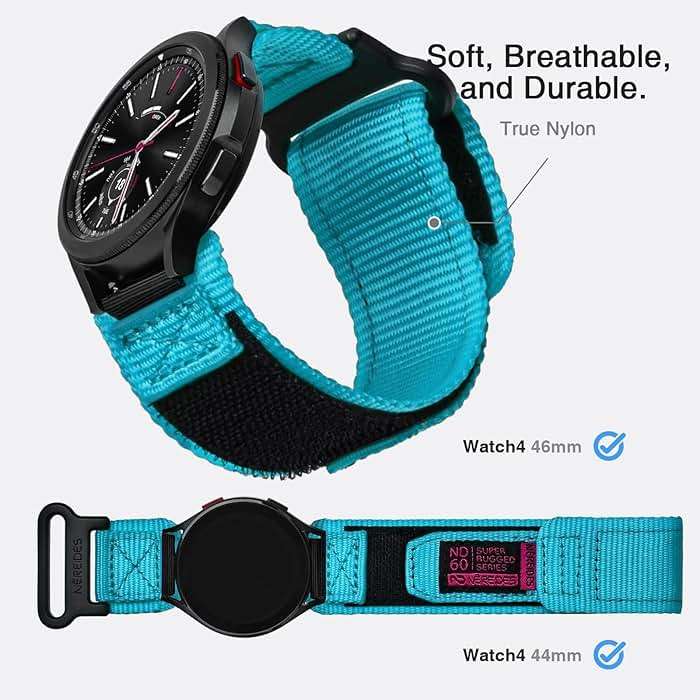 Nereides 20mm Watch Band Compatible with Samsung Galaxy Watch 7 6 5 4 FE/ 6 4 Classic/ 5 Pro/ Active, Nylon Quick Release Strap for Garmin Vivoactive 6 5 3/ Forerunner 645 55 245 165 (Blue, L) - Image 2