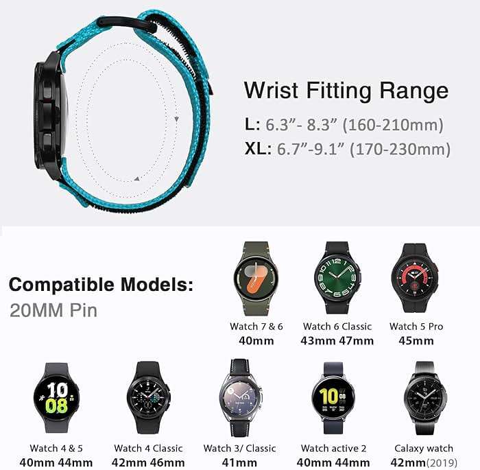 Nereides 20mm Watch Band Compatible with Samsung Galaxy Watch 7 6 5 4 FE/ 6 4 Classic/ 5 Pro/ Active, Nylon Quick Release Strap for Garmin Vivoactive 6 5 3/ Forerunner 645 55 245 165 (Blue, L) - Image 3