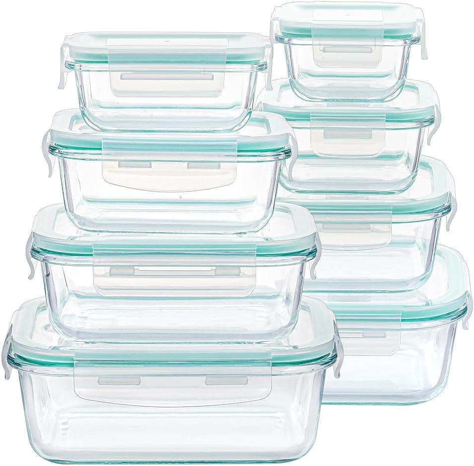 Vtopmart 8 Pack Glass Food Storage Containers with Airtight Lids, Glass Meal Prep Containers, Lunch Office Meal for Microwave, Oven, Freezer and Dishwasher, BPA Free - Image 1