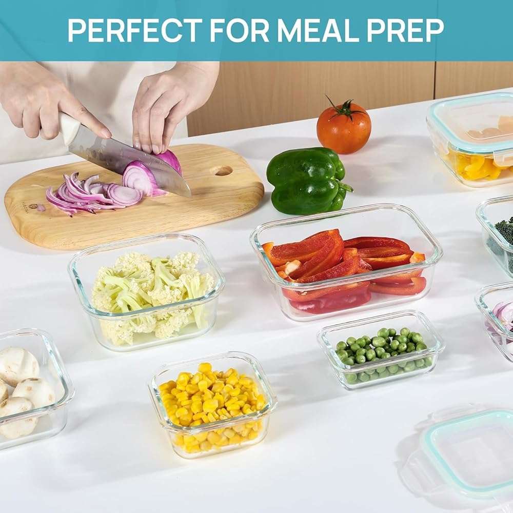 Vtopmart 8 Pack Glass Food Storage Containers with Airtight Lids, Glass Meal Prep Containers, Lunch Office Meal for Microwave, Oven, Freezer and Dishwasher, BPA Free - Image 2