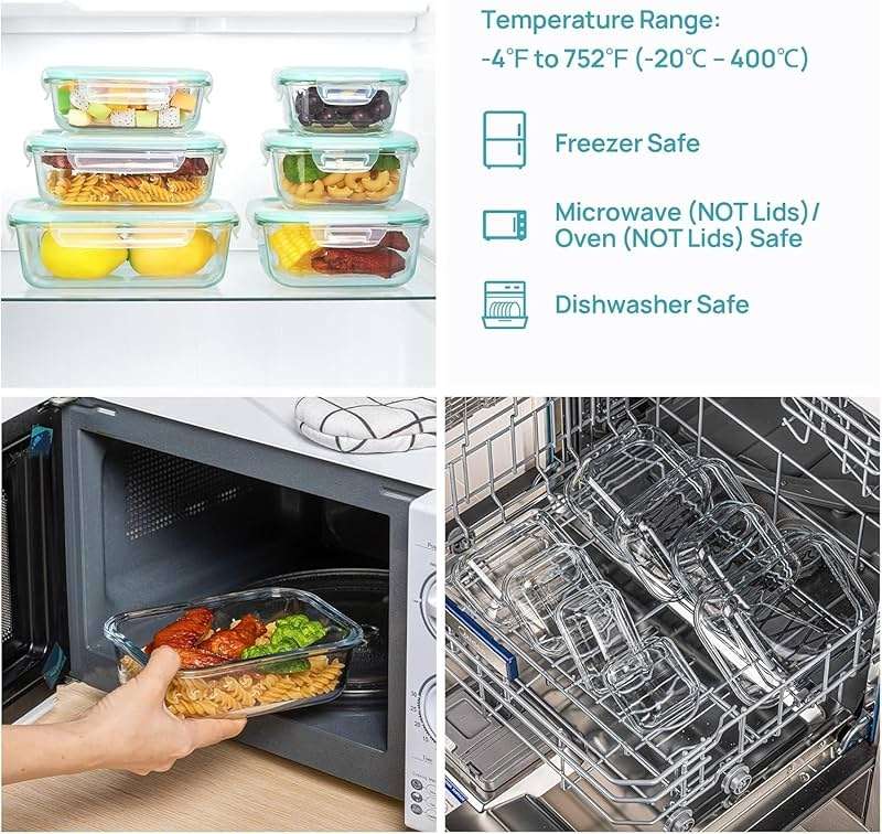 Vtopmart 8 Pack Glass Food Storage Containers with Airtight Lids, Glass Meal Prep Containers, Lunch Office Meal for Microwave, Oven, Freezer and Dishwasher, BPA Free - Image 5