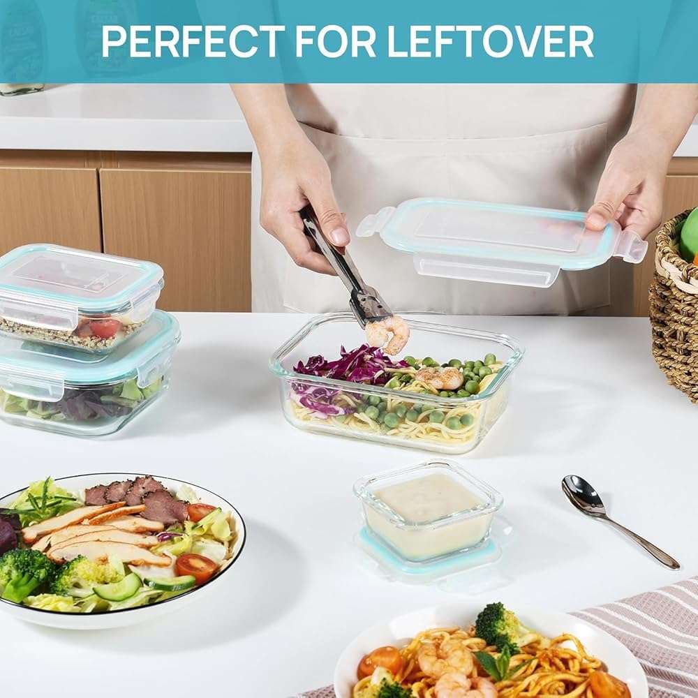 Vtopmart 8 Pack Glass Food Storage Containers with Airtight Lids, Glass Meal Prep Containers, Lunch Office Meal for Microwave, Oven, Freezer and Dishwasher, BPA Free - Image 6