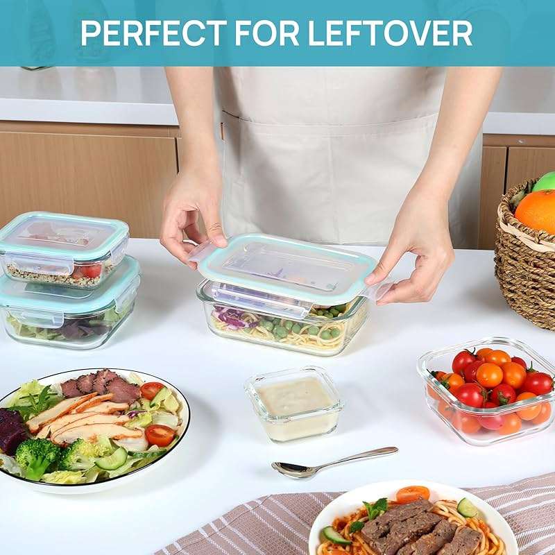 Vtopmart 8 Pack Glass Food Storage Containers with Airtight Lids, Glass Meal Prep Containers, Lunch Office Meal for Microwave, Oven, Freezer and Dishwasher, BPA Free - Image 7