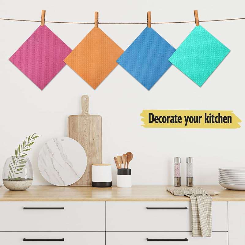 MoLKENE Swedish Dish Cloths - 10 Pack Reusable Kitchen Dishcloths - Ultra Absorbent Dish Towels for Washing Dishes - Cellulose Sponge Cloth Cleaning Rag - Assorted - Image 2