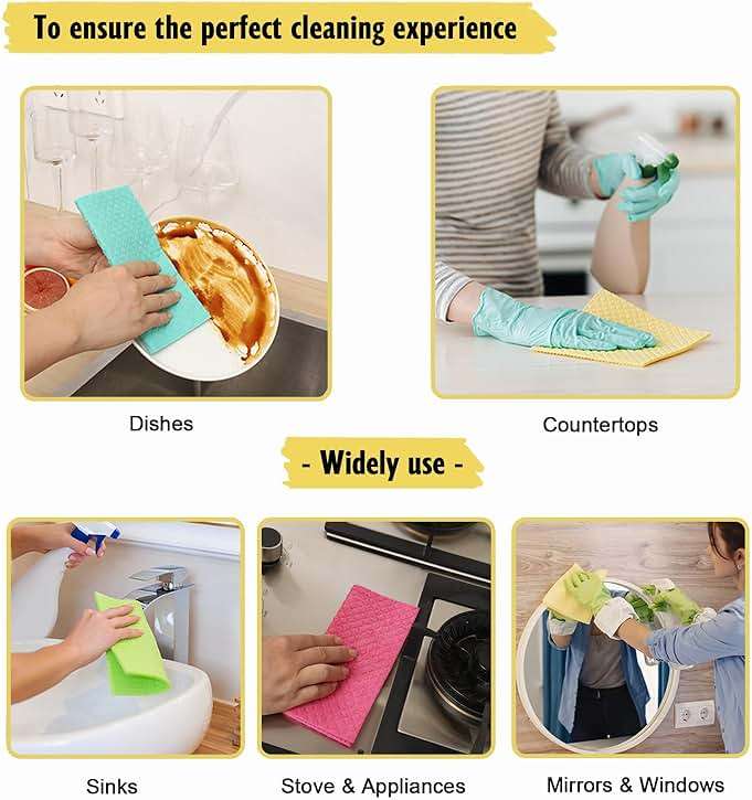 MoLKENE Swedish Dish Cloths - 10 Pack Reusable Kitchen Dishcloths - Ultra Absorbent Dish Towels for Washing Dishes - Cellulose Sponge Cloth Cleaning Rag - Assorted - Image 5