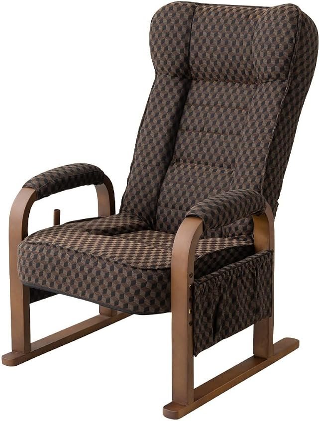 EMOOR Tatami Chair Japanese-Style Chair RYOKAN (Brown), Wooden Armrest & Sled Base Recliner Living Room Hight-Adjustable Upholstered Single Futon Sofa - Product Image