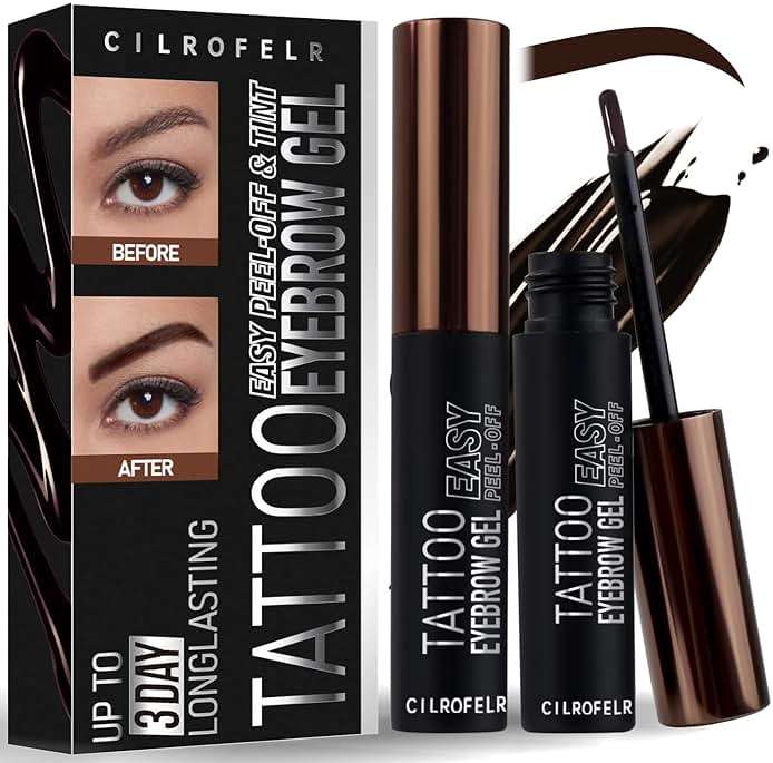 Cilrofelr Tattoo Peel Off Eyebrow Gel, Easy Tattoo Brow Peel Off Gel, Last Up to 3 Days, Waterproof, Transfer-proof, For Fuller & Defined Looking Brows, Dark Brown (2 Pack) - Image 1