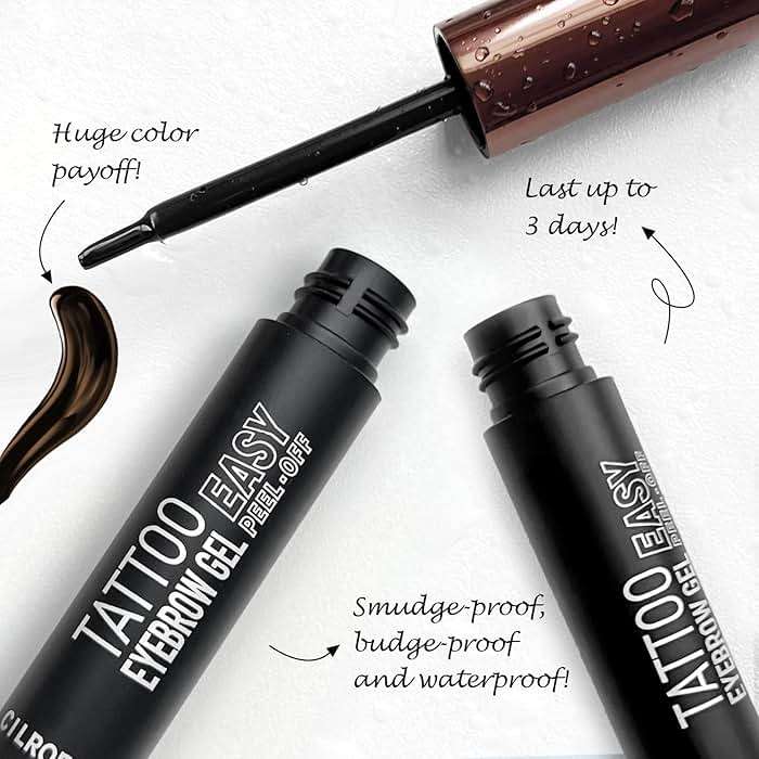 Cilrofelr Tattoo Peel Off Eyebrow Gel, Easy Tattoo Brow Peel Off Gel, Last Up to 3 Days, Waterproof, Transfer-proof, For Fuller & Defined Looking Brows, Dark Brown (2 Pack) - Image 2