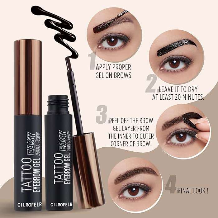 Cilrofelr Tattoo Peel Off Eyebrow Gel, Easy Tattoo Brow Peel Off Gel, Last Up to 3 Days, Waterproof, Transfer-proof, For Fuller & Defined Looking Brows, Dark Brown (2 Pack) - Image 7