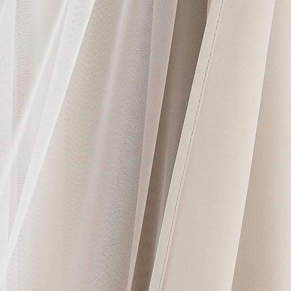 Bujasso Beige 90% Blackout Curtains with Sheer Overlay Mix and Match Double Layer Thermal Insulated Window Panels 84 inch for Living Room Bedroom Beige Drapes with Tiebacks Grommet Top 37" Wx84 Lx2 - Image 2