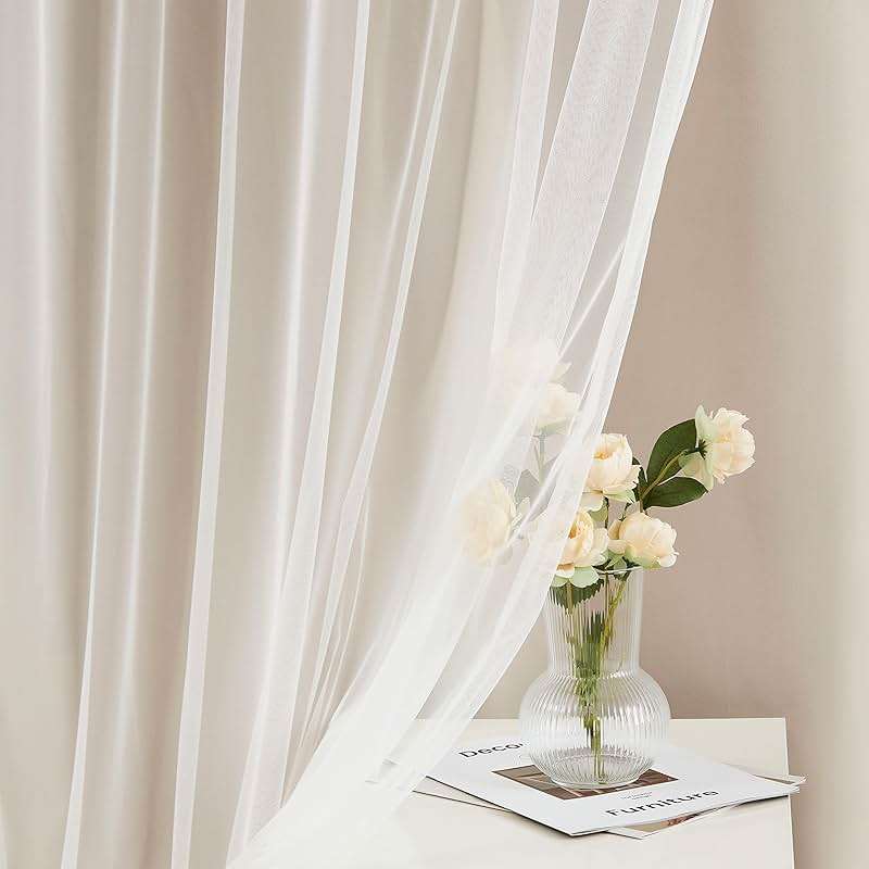Bujasso Beige 90% Blackout Curtains with Sheer Overlay Mix and Match Double Layer Thermal Insulated Window Panels 84 inch for Living Room Bedroom Beige Drapes with Tiebacks Grommet Top 37" Wx84 Lx2 - Image 3
