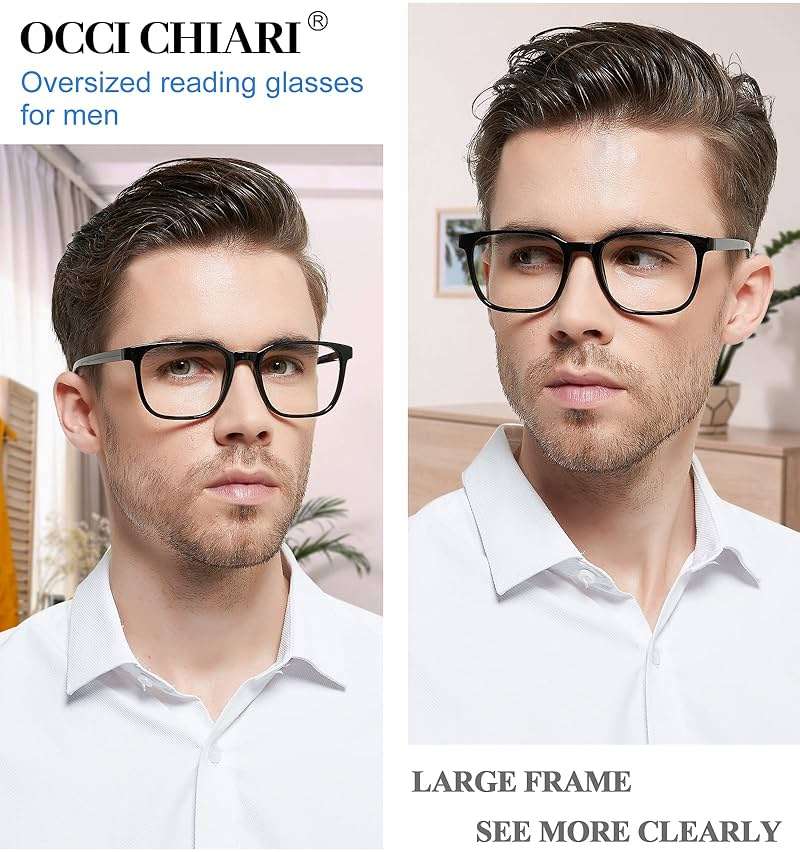 OCCI CHIARI Oversized Men's Reading Glasses Large Square Readers 1.0 1.25 1.5 1.75 2.0 2.25 2.5 2.75 3.0 3.5 4.0 5.0 6.0 - Image 2