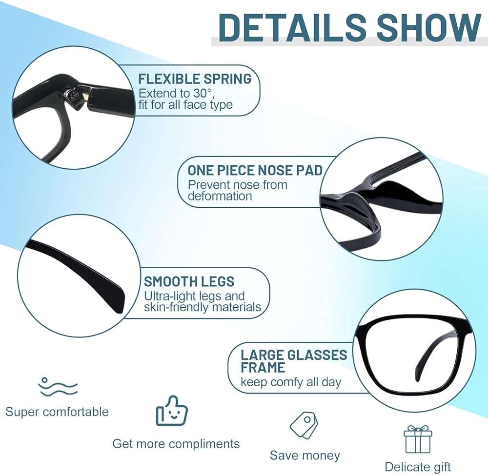 OCCI CHIARI Oversized Men's Reading Glasses Large Square Readers 1.0 1.25 1.5 1.75 2.0 2.25 2.5 2.75 3.0 3.5 4.0 5.0 6.0 - Image 4