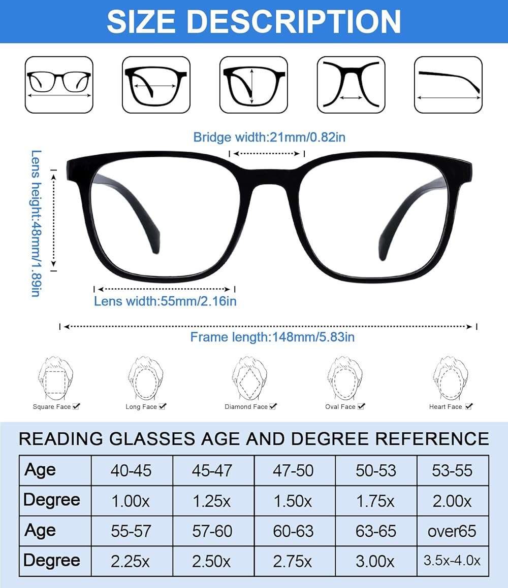 OCCI CHIARI Oversized Men's Reading Glasses Large Square Readers 1.0 1.25 1.5 1.75 2.0 2.25 2.5 2.75 3.0 3.5 4.0 5.0 6.0 - Image 5