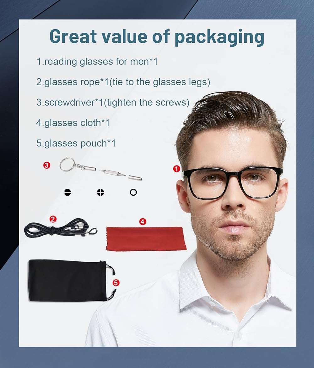 OCCI CHIARI Oversized Men's Reading Glasses Large Square Readers 1.0 1.25 1.5 1.75 2.0 2.25 2.5 2.75 3.0 3.5 4.0 5.0 6.0 - Image 6